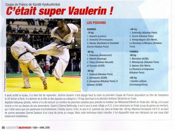 Article sur la Coupe de France Kyokushinkai 2010 à Paris