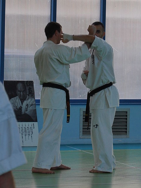 Un membre de l'équipe de France Kyokushin à Lyon.